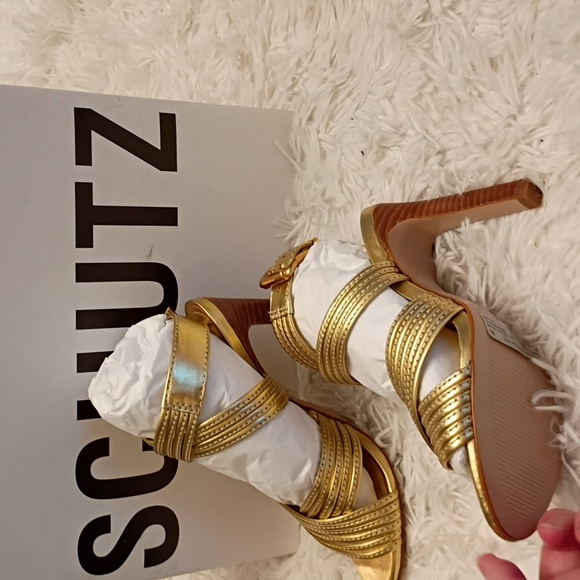 New SCHUTZ Marcella Women's Metallic Gold Strappy Stiletto Heels SZ 5B - Picture 4 of 13